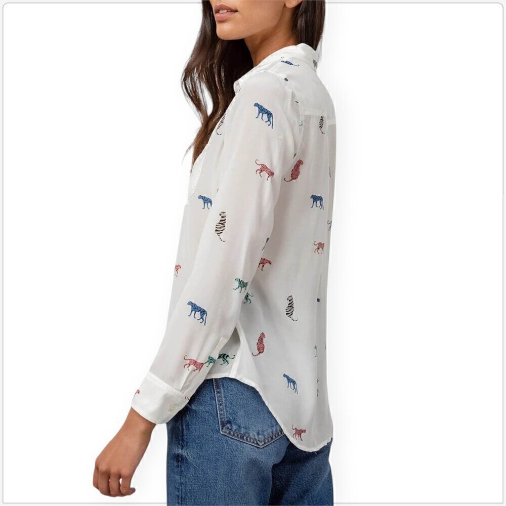 Rails Kathryn Multi Wild Cats Button Front Shirt Animal Print White NWT New XL - Picture 2 of 7